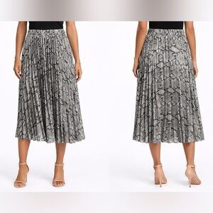 New Look Gray Snake-Print Pleated Midi Skirt